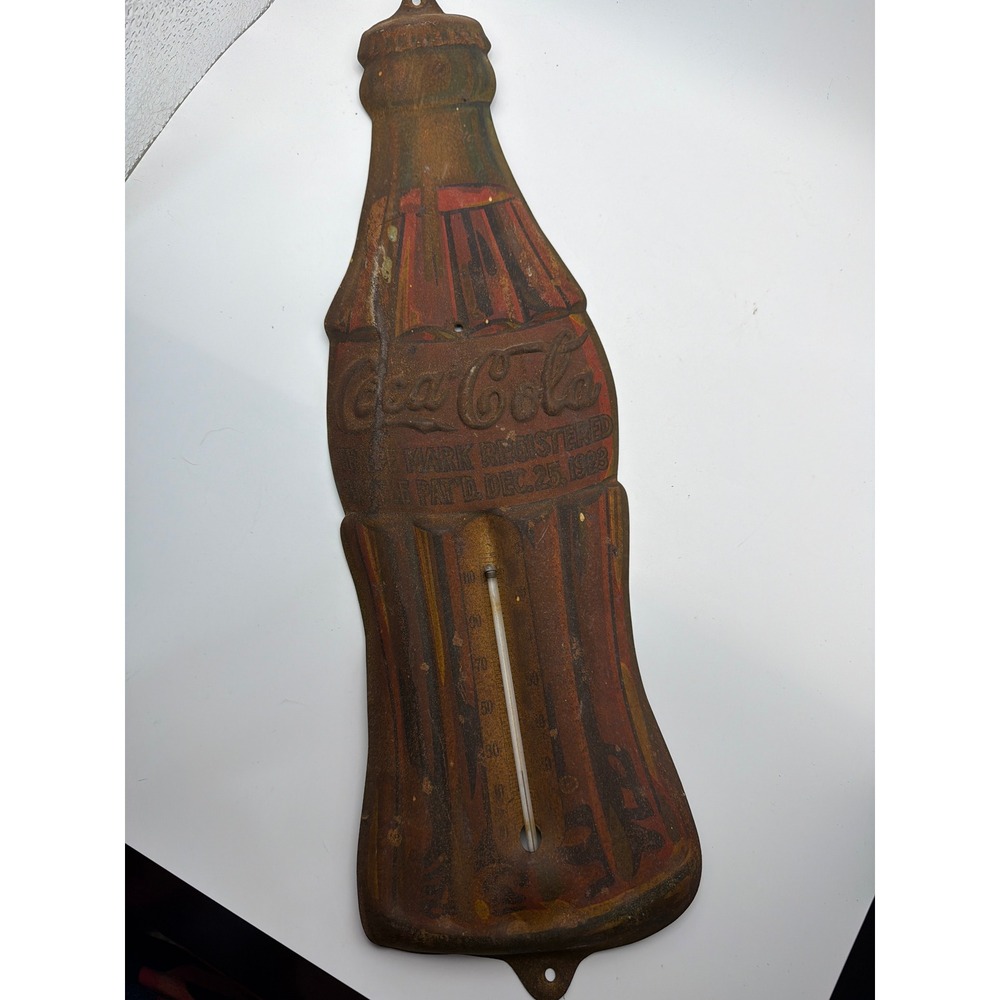 Vintage Coca-Cola Tin Thermometer Bottle Shape Patd Dec 25 1923 Soda Sign 16.5in